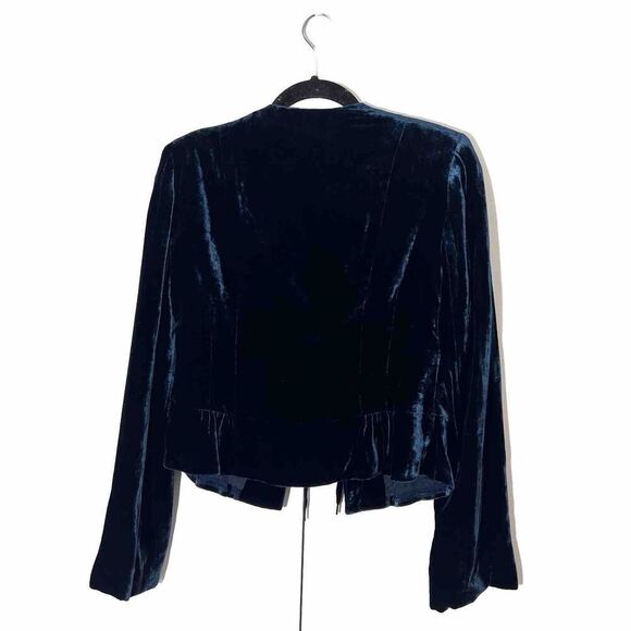 Nanett Lepore Jacket Women’s 4 Velvet Turquoise Blue Beaded Lace Up Goth Fairy - Picture 2 of 8